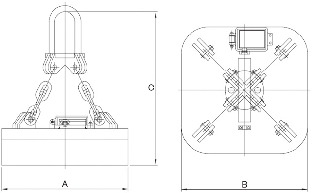スラブ移送用リフティングマグネット外寸図